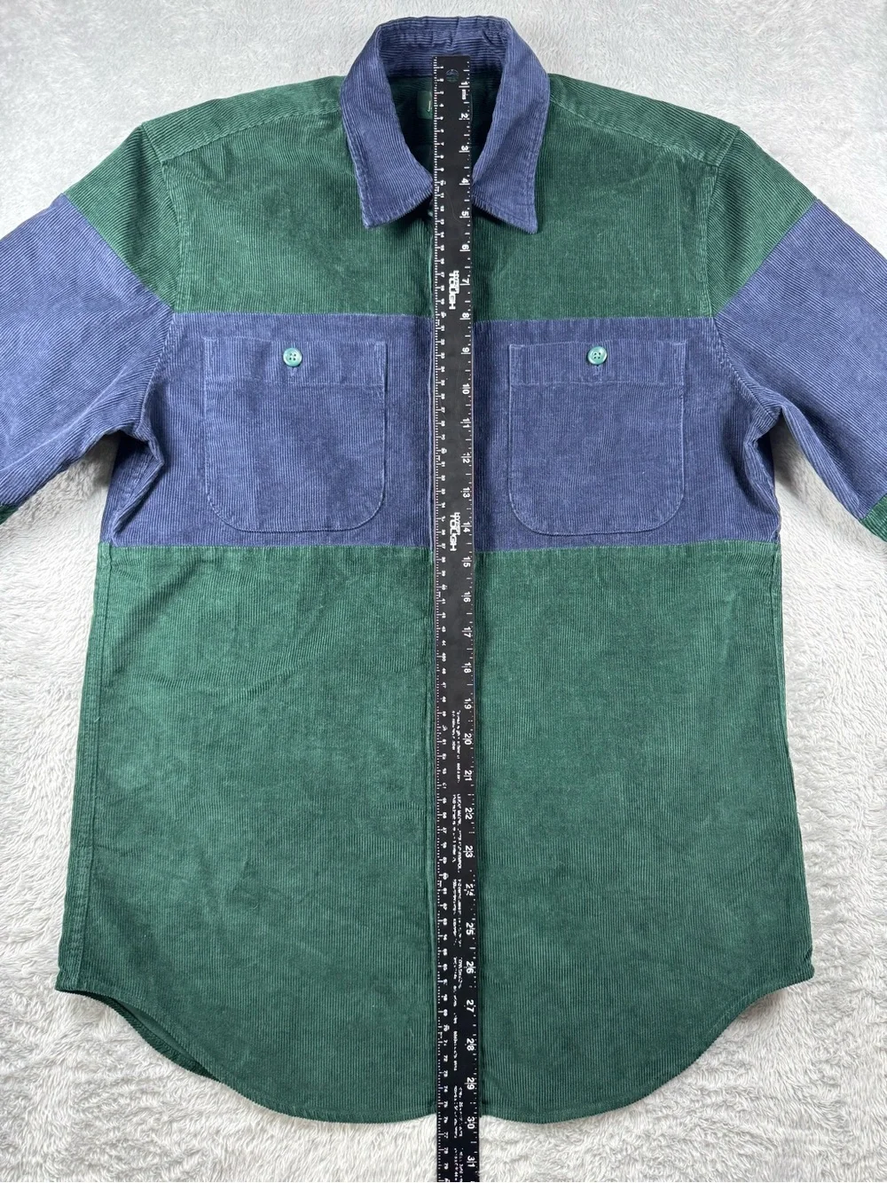 NWT J.Crew Colorblock Corduroy Button Up Shirt Green Blue Small